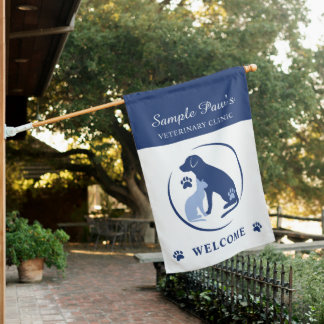 Blue Dog And Cat Logo For Vet Clinic Welcome House Flag