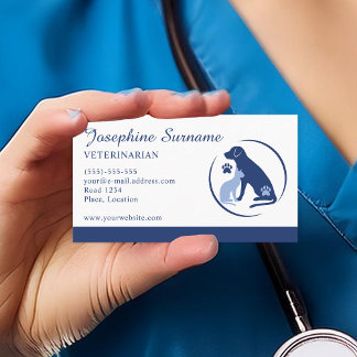 Blue Dog And Cat Logo Veterinarian Vet Clinic Business Card