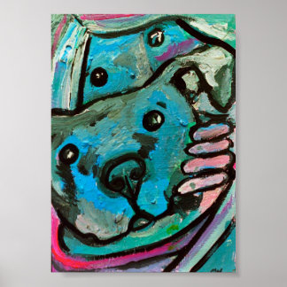 blue dog and girl poster