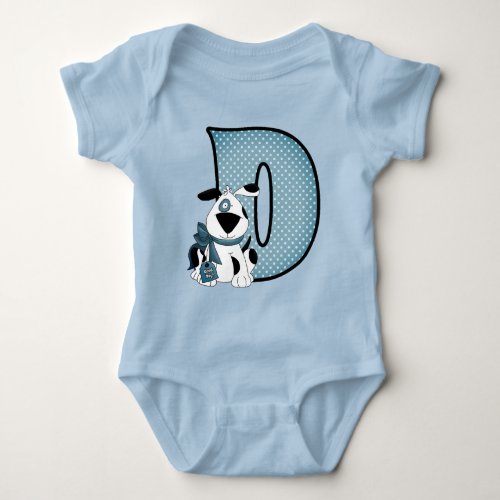 Blue Dog and Polka Dots for Boys Letter D  Baby Bodysuit