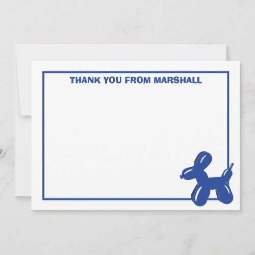 Blue Dog Balloon Animal Birthday Thank You Card