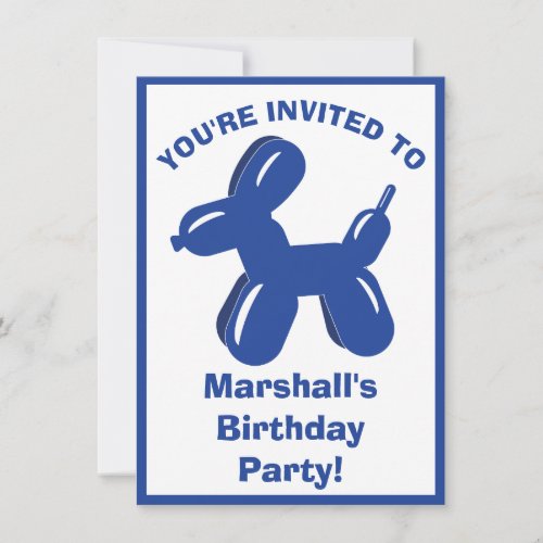 Blue Dog Balloon Animal Boys Birthday Party Invitation