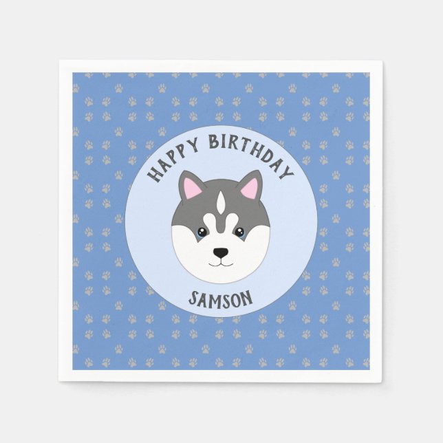 Blue Dog Birthday Party Napkins (Front)
