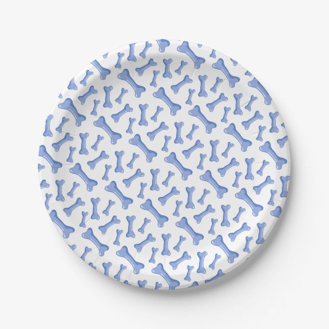 Blue Dog Bone Pattern Puppy Party Pet Theme Party Paper Plates (Front)