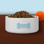 Blue Dog Bone With Custom Pet Name Bowl<br><div class="desc">Simple and minimalist design featuring a light blue dog bone shape. In the bone there is a personalizable text area for the pet's own name in a beautiful white color script font.</div>