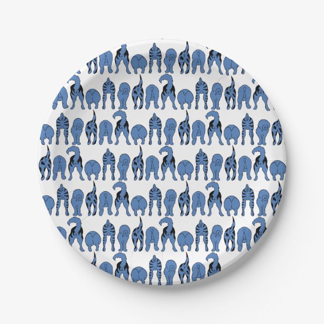 Blue Dog Butts Pattern Paper Plates (Front)