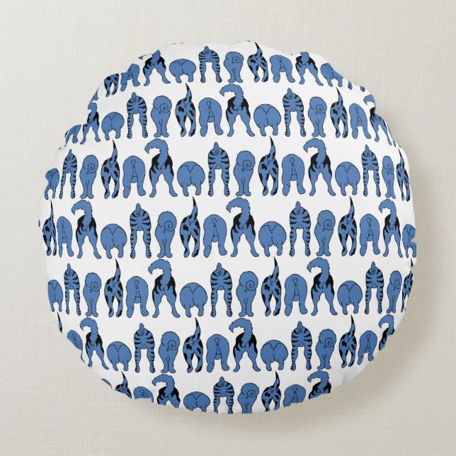 Blue Dog Butts Pattern Round Pillow (Front)