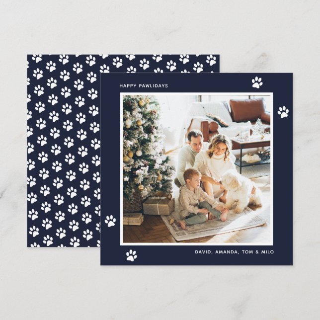 Blue Dog Cat Owner Paw Photo Happy Pawlidays Card (Front/Back)