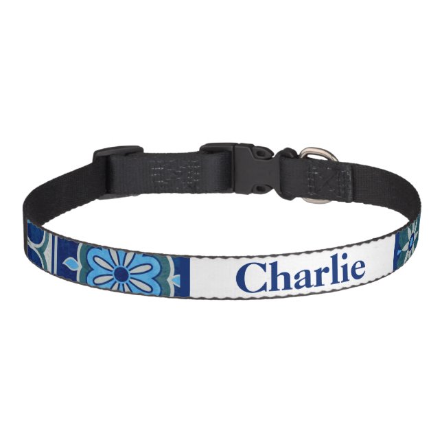 Blue Dog custom name pet Portugal azulejo Pet Collar (Front)