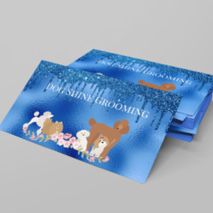 Blue Dog Grooming Glitter Pet Services Business Card