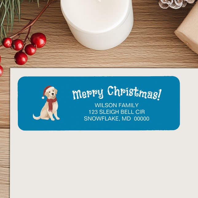 Blue Dog Illustration Merry Christmas Address Label (Blue Dog Illustration Merry Christmas Address Label)