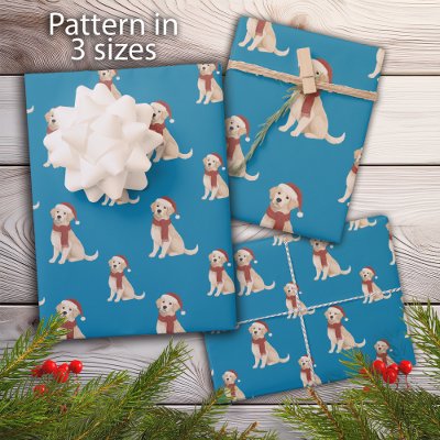 Blue Dog Illustration Merry Christmas Wrapping Paper Sheets
