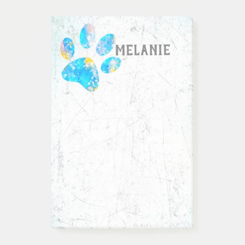 blue dog lovers watercolor paw print distressed  post_it notes