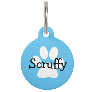 Blue Dog Name and Address Paw Print Dog Tag