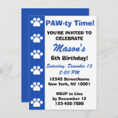 Blue - Dog or Cat Themed Birthday Party Invitation (Front/Back)