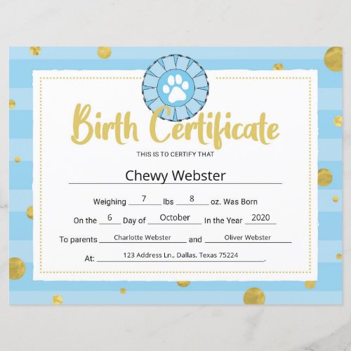 Blue Dog Paw Clip Art Puppy Birth Certificate