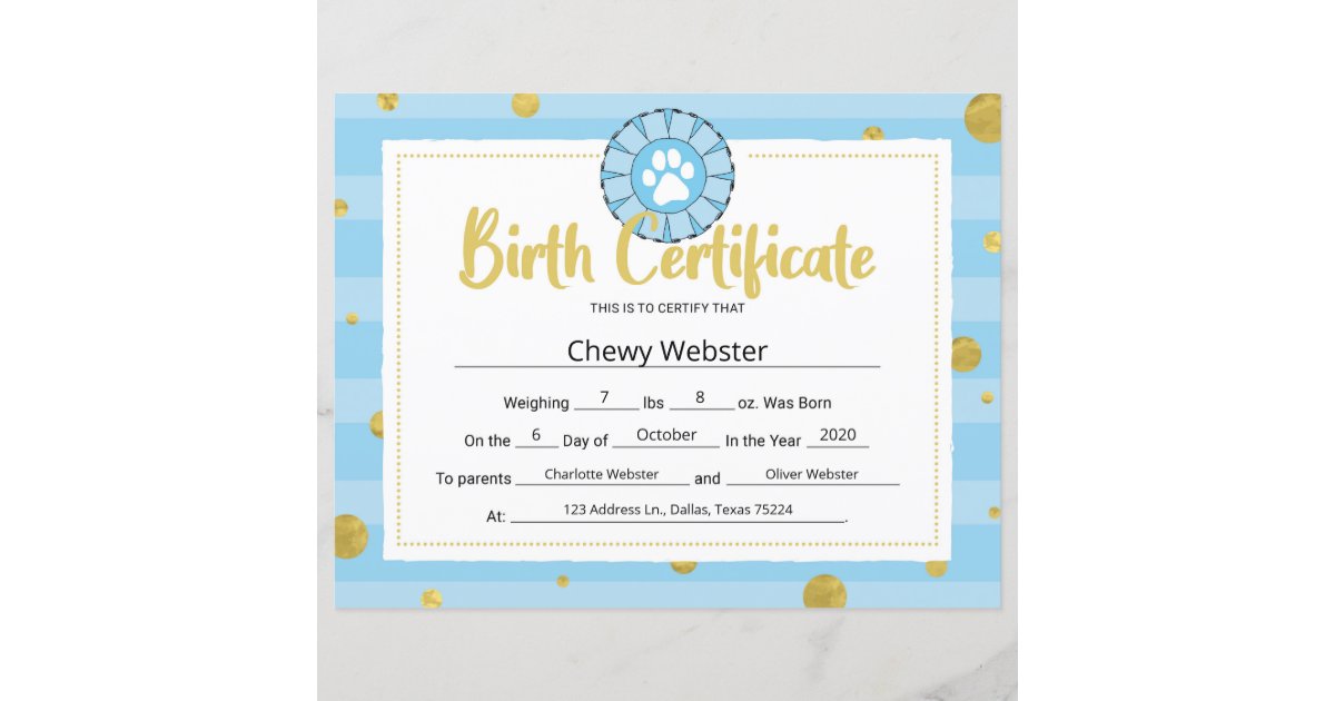 Blue Dog Paw Clip Art Puppy Birth Certificate Zazzle Com