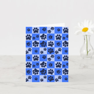 Blue Dog Paw Print Checkerboard Card