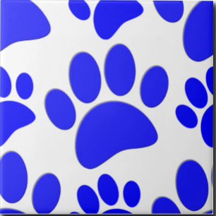 Blue Dog Paw Print Cute Puppy Ceramic Tile