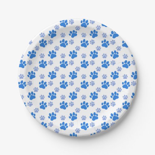 Blue Dog Paw Print Simple Animal Lover Puppies Paper Plates