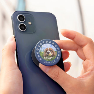 Blue Dog Paw Prints Frame Pet Photo PopSocket