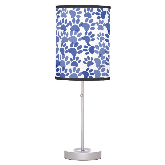 Blue Dog Paw Prints Pattern Table Lamp (Front)