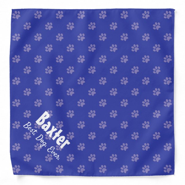Blue Dog Paw Prints Personalize Name & Message Bandana (Front)