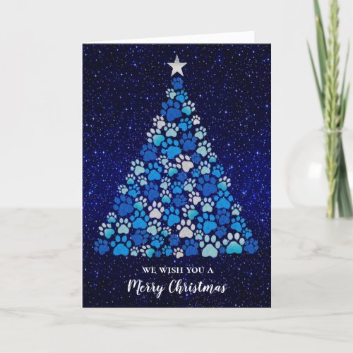 Blue Dog Paws Tree Groomers Pet Docs Holiday Card