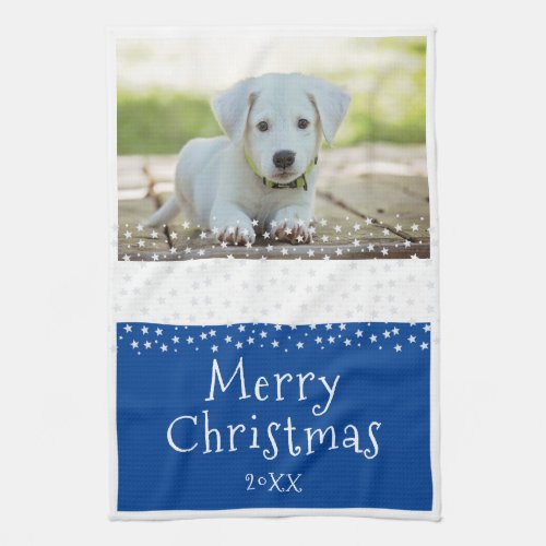 Blue Dog Pet Photo Stars Merry Christmas  Kitchen Towel