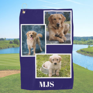 Blue Dog Photo Collage Monogram Personalized  Golf Towel
