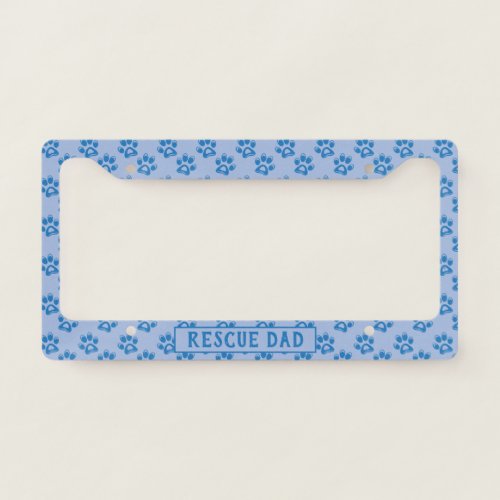 Blue Dog Prints Rescue Dad License Plate Frame