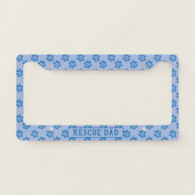 Blue Dog Prints Rescue Dad License Plate Frame (Front)