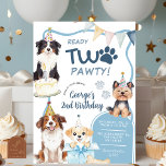 Blue Dog Ready Two Pawty Birthday Invitation<br><div class="desc">Blue Dog Ready Two Pawty Birthday Invitation,  Puppy party Boy Birthday Invite,  Editable Puppy Themed Kids Birthday Invite</div>