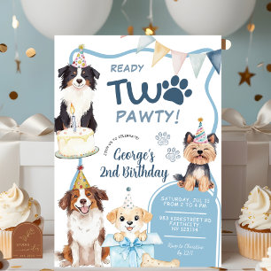 Blue Dog Ready Two Pawty Birthday Invitation