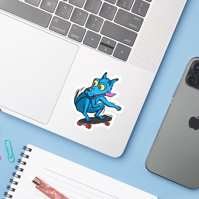 Blue dog skater sticker (Laptop w/ iPhone)