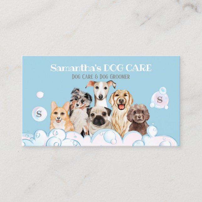 Blue Dog Spa Salon Bubble Bathing Grooming Business Card (Front)