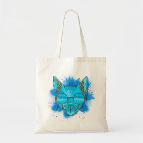 Blue dog with glasses tote bag