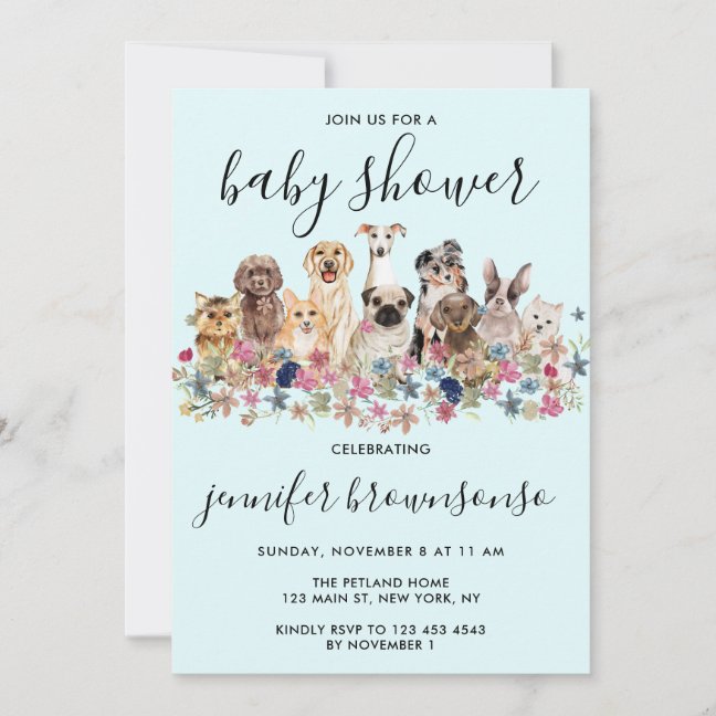 Blue Dogs Pet Family celebration Baby Shower Invitation