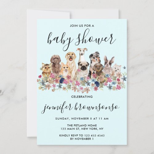Blue Dogs Pet Family celebration Baby Shower Invitation
