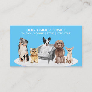Blue Dogs Sitting on Sofa Logo for Pet Groomer Business Card