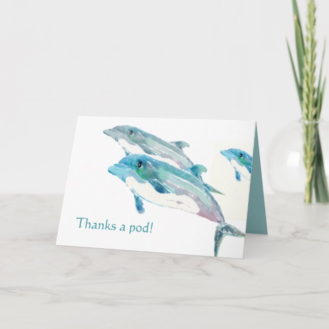 Blue Dolphin Art Funny Thank You Cards (Front)