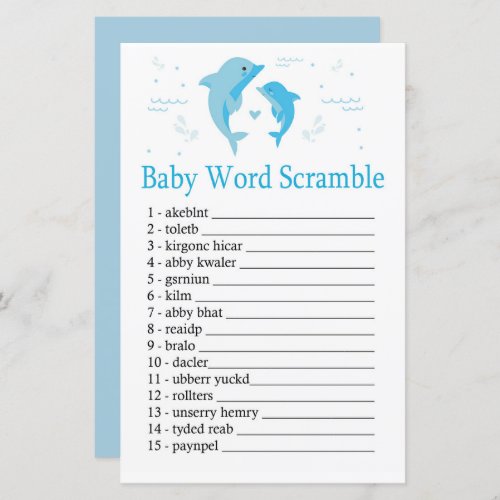 Blue Dolphin Baby word scramble game