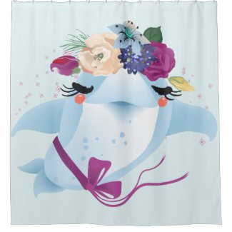Blue Dolphin Fancy Flower Headpiece Shower Curtain