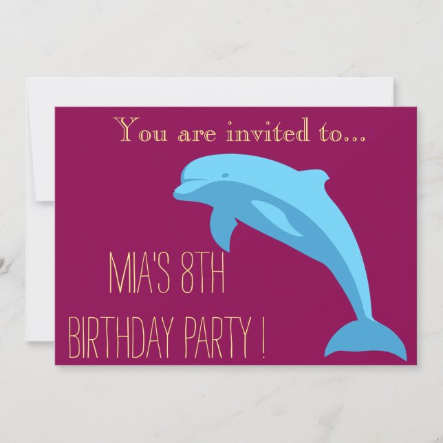 Blue Dolphin girl or tween birthday party Invitation (Front)