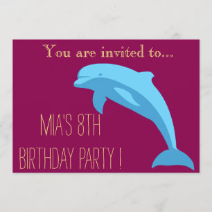 Blue Dolphin girl or tween birthday party Invitation