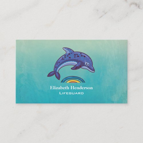 Blue Dolphin Jumping Over Colorful Water Business Card