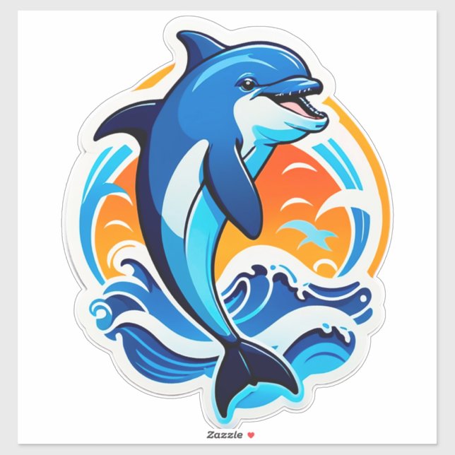 Blue Dolphin Jumping Over Ocean Waves Sticker (Sheet)