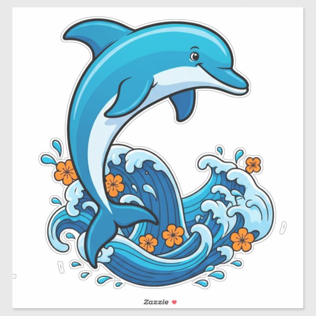 Blue Dolphin Jumping Over Ocean Waves Sticker (Sheet)