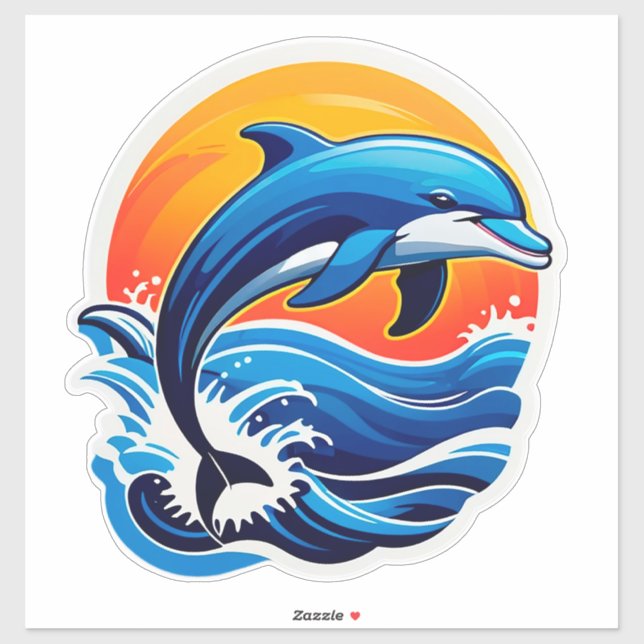 Blue Dolphin Jumping Over Ocean Waves Sticker (Sheet)