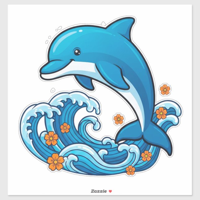 Blue Dolphin Jumping Over Ocean Waves Sticker (Sheet)